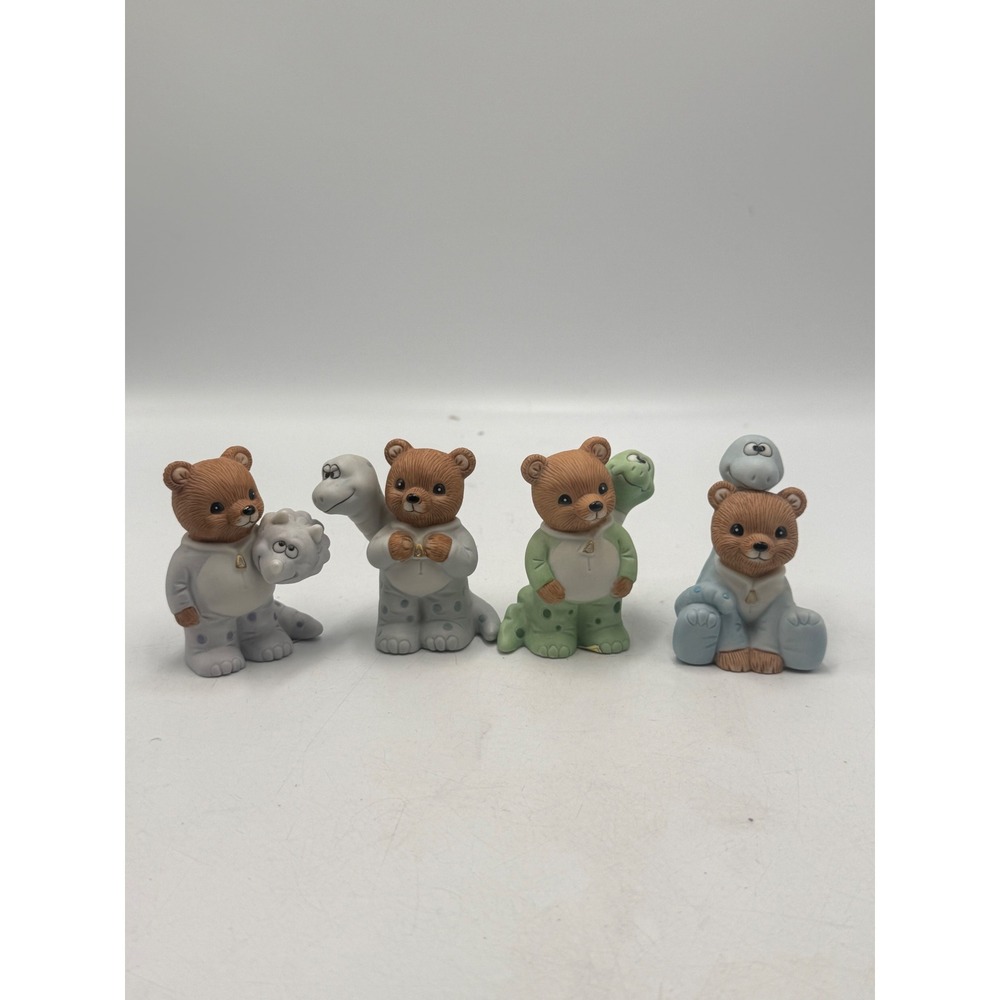 Vintage Homco Porcelain Bear Figurines Set of 4 Dinosaur Pajamas 1438 Sri Lanka
